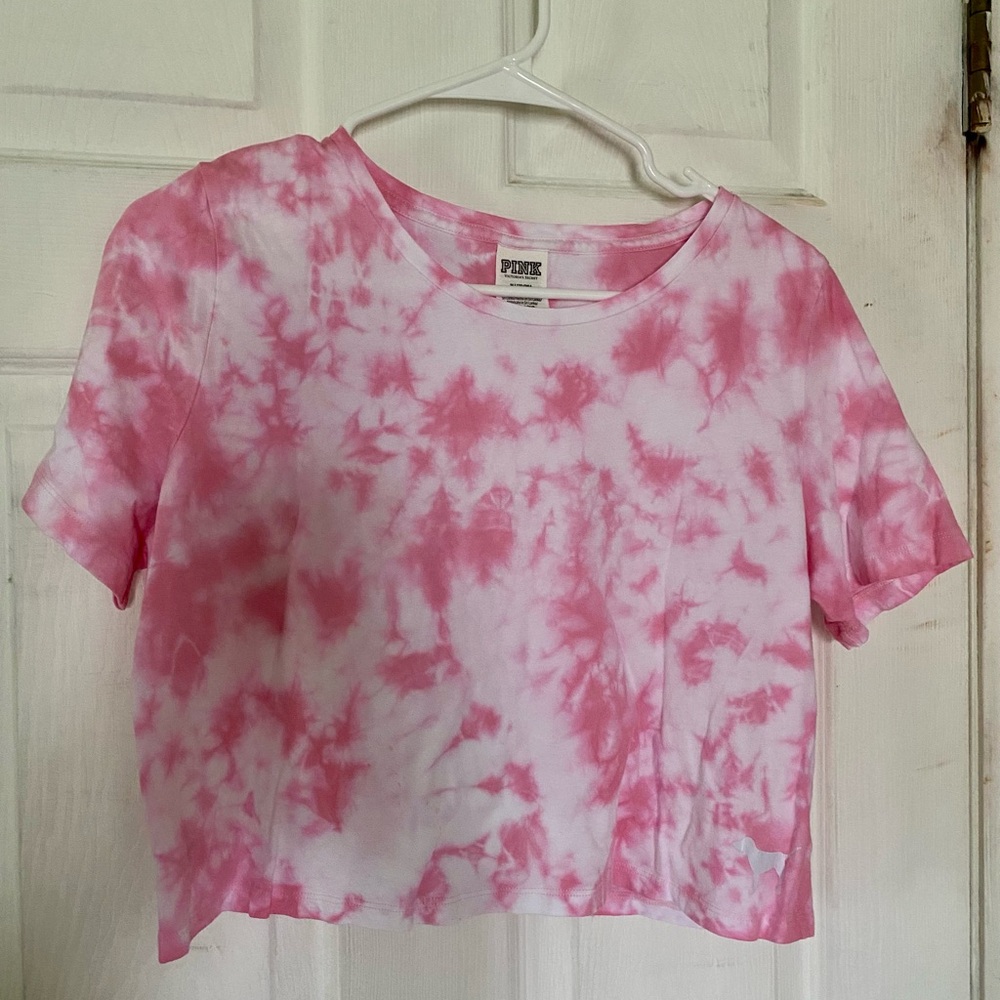 PINK tie-dye short sleeve crop top